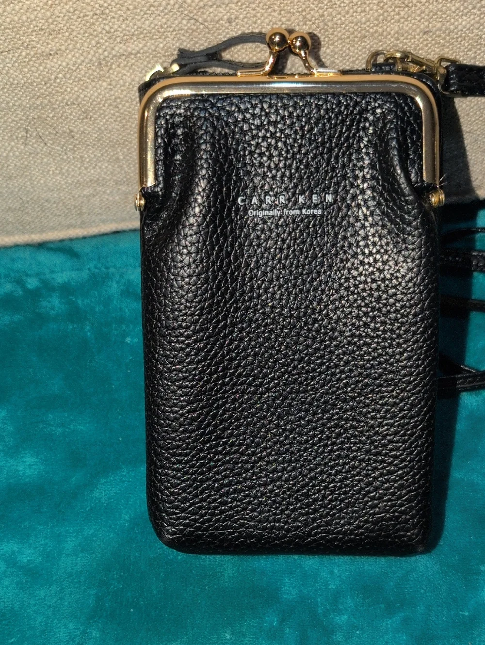 CarrKen Black Pebble Leather Vegan Phone Crossbody Wallet